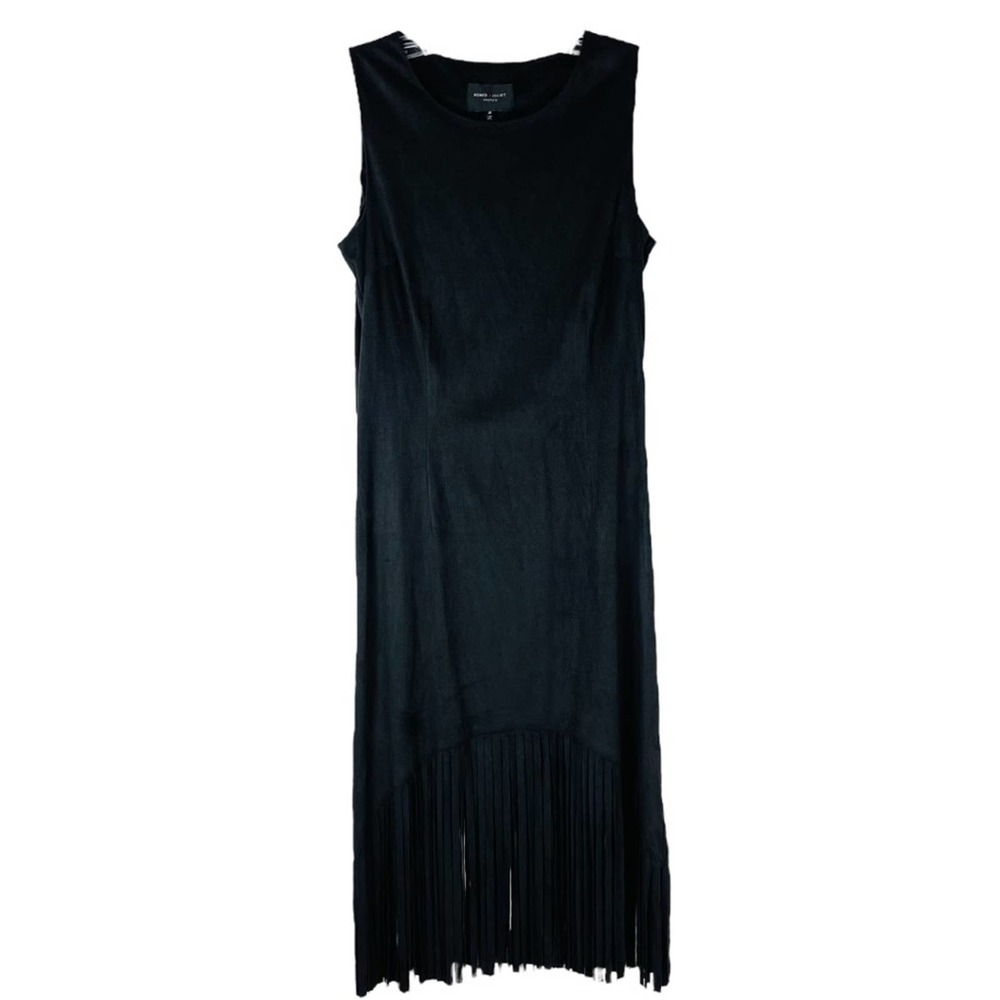 Romeo & Juliet Couture Black Sleeveless Fringe-Hem Midi Dress